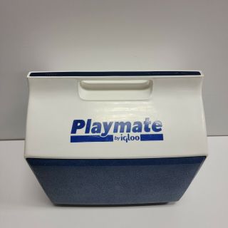 Medium Size Vintage Blue Playmate By Igloo Ice Cooler 14x14x10 Push Button