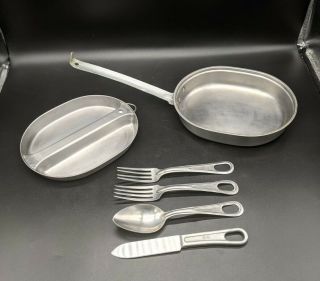 Vintage 1944 World War Ii Us Army Mess Kit M.  A.  Co Pans Utensils Camp Survival