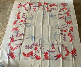 Vintage Tablecloth,  Hawaiian Theme,  48 " X 45 ",