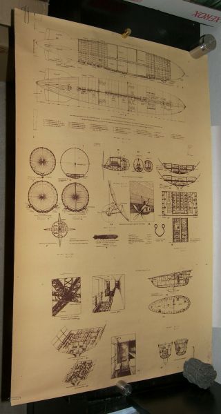 Vintage Poster Das Zeppelin Luftschiff Lz - 129 Diagram Cutaway Lz129 Hindenburg