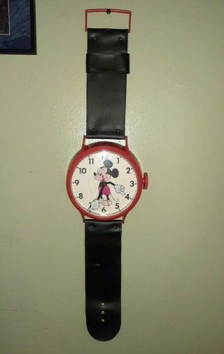 Vtg Welby By Elgin Mickey Mouse Giant Wrist Watch Wall Hanging Clock Walt Disney