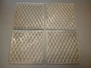 4 Antique Prism Glass Tiles Diamond Quilted Luxfer 4 " Frank Lloyd Wright Vtg