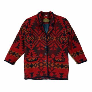 Vintage Woolrich Red Nordic Aztec Wool Blend Blanket Coat Women 