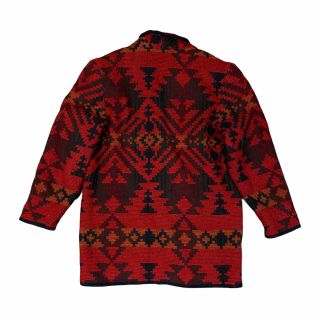 Vintage Woolrich Red Nordic Aztec Wool Blend Blanket Coat Women ' s Sz L USA Made 2
