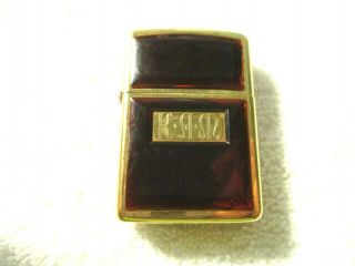 Vintage 1966 Zippo Lighter - Gold Tone W Raised Red Panels Engraved Gold Insert
