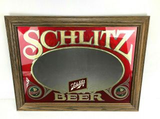 Vintage Schlitz Beer 27 " X 21 " Gold & Red Foil Backed Bar Mirror
