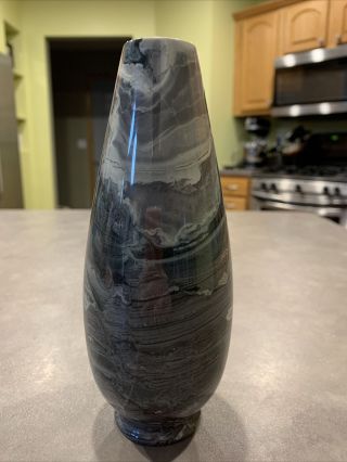 Vintage Heavy Polished Marble Onyx Granite Gray Black White Vase