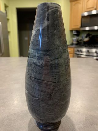 Vintage Heavy Polished Marble Onyx Granite Gray Black White Vase 3