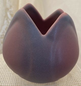 Vintage VAN BRIGGLE Art Pottery Mulberry Tulip Vase Planter 3.  75” Signed 2