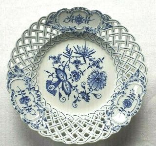 Vintage Meissen Porcelain Blue Onion Pattern Pierced Rim Dessert Serving Plate