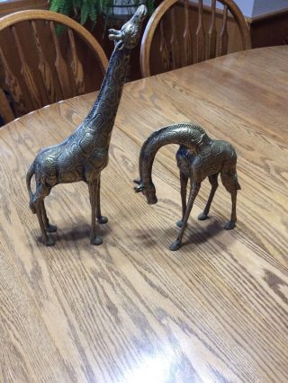 Vtg Pair Brass Giraffe Figurine Animal Art Safari Zoo Statue Metal Decor Heavy