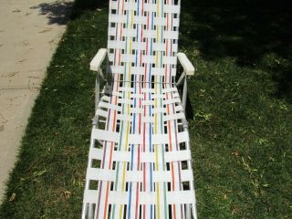 Vintage Webbed Aluminum Folding Chaise Lounge Lawn Chair Multicolor Webbed 2