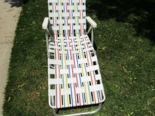 Vintage Webbed Aluminum Folding Chaise Lounge Lawn Chair Multicolor Webbed 3