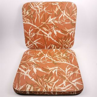 Vintage 70s Thin Lawn Patio Chair Seat Cushion Pads Outdoor Floral Orange 19x17