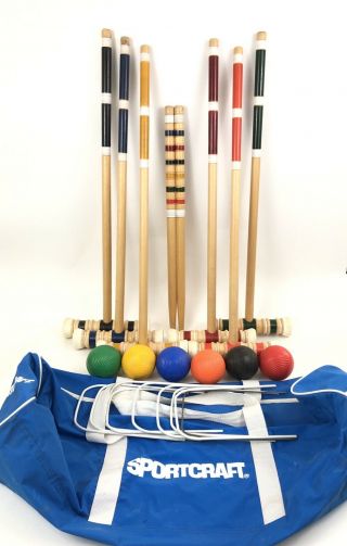 Vtg Sportscraft Croquet Set With Bag Portable Travel 6 Players Complete Long 29”