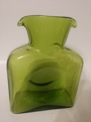 Vintage Blenko Art Glass Carafe Double Spout Water Pitcher Jug Green