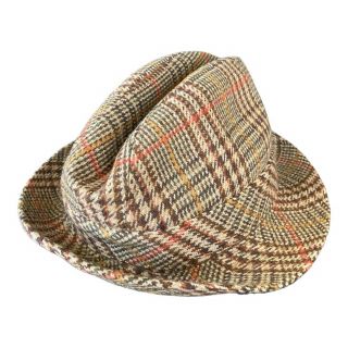 Vintage London Club Wool Nova Check Plaid Bucket Hat Cap Panama Fedora 56