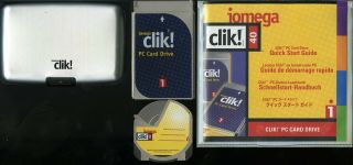 Vintage Iomega Clik 40 Pc Card Drive/pocket Zip,  Case,  Quick Start Guide,  Cd