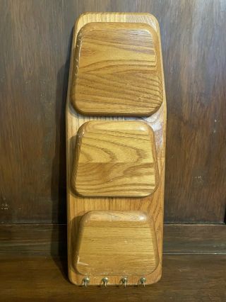 Vintage Cornwall Art Deco Solid Oak Wood Key Hook Mail / Letter Holder