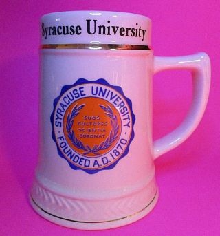 Rare Vintage Syracuse University Large Mug Beer Stein Orange Blue Gold Trim Usa