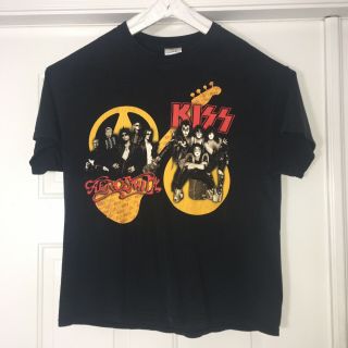 Vintage Aerosmith And Kiss Tour Dates T Shirt 2003 - 2004 Concert 2 Sided Xl