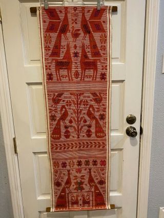 Vintage South American Hand Woven Tapestry Wall Hanging Rug Decor Red Lamas