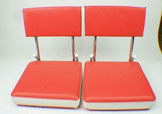 2 Vintage Stadium Chair Bleacher Metal Folding Seat Red White Vinyl A5