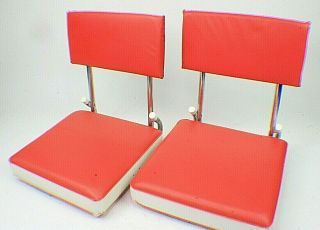 2 Vintage Stadium Chair Bleacher Metal Folding Seat Red White Vinyl a5 2