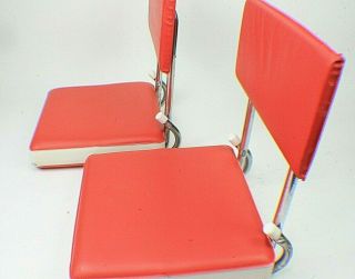 2 Vintage Stadium Chair Bleacher Metal Folding Seat Red White Vinyl a5 3