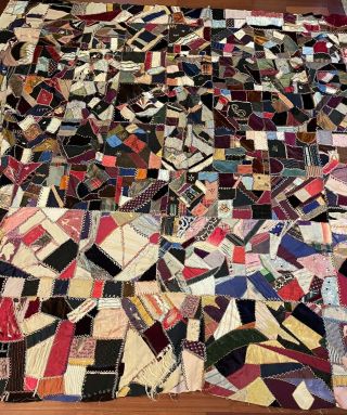Vintage 1890 Incredible Crazy Quilt 80 X 85 Embroidered Hand Made Life Quilt Top
