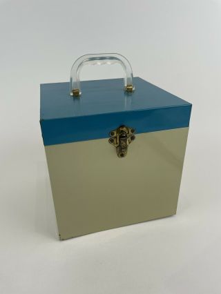 Vintage Rare Blue Metal 45 Rpm Vinyl Record Holder Carrying Case Box Storage