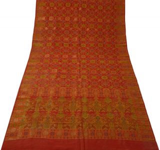 Vintage Indian Saree 100 Pure Silk All Over Woven Deep Red Craft Sari Fabric