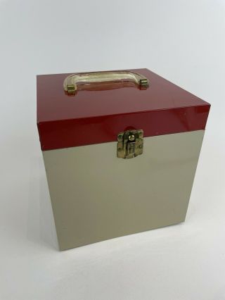Vtg Red Platter - Pak Metal 45 Rpm Vinyl Record Holder Carrying Case Box Storage