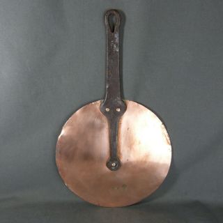 French Antique Copper Pan Lid Tinned Cast Iron Handle Riveted Ø 8.  75 "