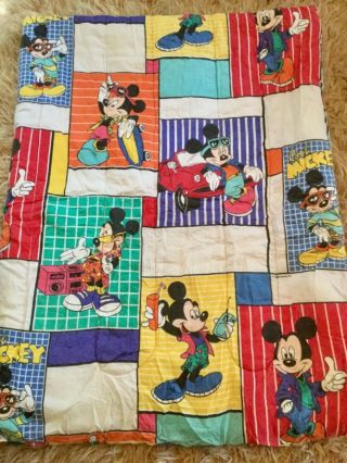 Vtg Disney Cool Mickey Twin Blanket By Chatham Mickey Mouse 80s Vguc 76”x 62”