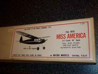 Vintage Micro Models 1935 Miss America Old Timer Scale Model Airplane Kit