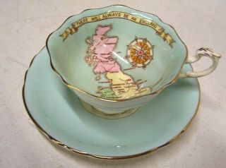 Vintage Paragon Bone China Tea Cup And Saucer Aqua Patriotic Series England