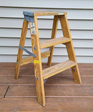 Vintage Small Wooden Step Ladder / Plant Stand W - 2 Keller 23 " Foldable