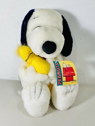 With Tags Vintage Applause Peanuts Toy Snoopy Hugging Woodstock Plush 16 "