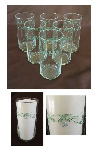 Vintage Corelle Drinking Glass Tumblers 16 Oz.  Country Cottage 6 - Piece Set