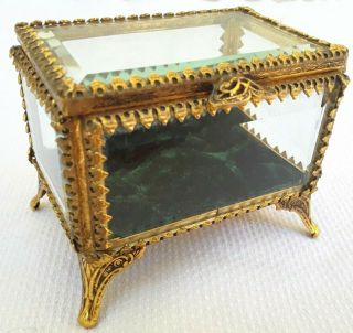 Vintage Jewelry Box Stylebuilt Gold Gilt Ormolu Beveled Glass Trinket Wedding
