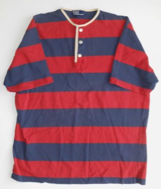 Rare Vintage Three Snap Metal Button Collar Red White & Blue Polo Shirt - Large