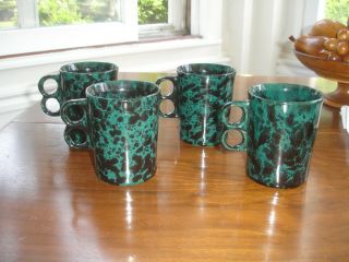 Set Of 4 Bennington Potters Pottery Vintage Green Agate Coffee Mugs David Gil