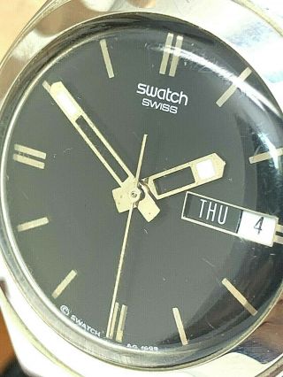 Swatch Unisex Watch Irony Vintage Black Dial Day Date Rubber Strap Swiss Quartz
