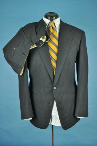Vintage Polo Ralph Lauren 100 Wool Dark Blue Pinstripe Flannel Suit 41r Usa