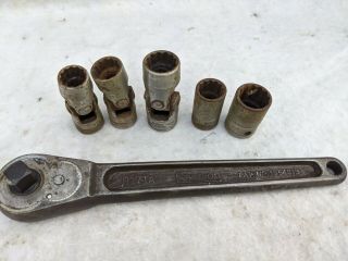 1934 Vintage Snap On No71a 1/2” Drive Ratchet Usa With 5 Sockets