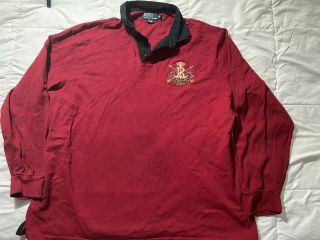 Vintage Polo Ralph Lauren Rugby Shirt Size Xxl Red Long Sleeve Embroidered Euc