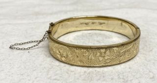 Vintage Etched Gold Filled Hinged Bangle Bracelet 18 Grams