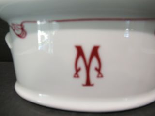 Pillivuyt Oval Covered Porcelain Pate Terrine Mold France Red White EUC Vintage 2