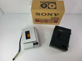 Vtg Sony Tc - 55 Cassette Corder Tape Recorder W/sony Leather Case 1970s Japan